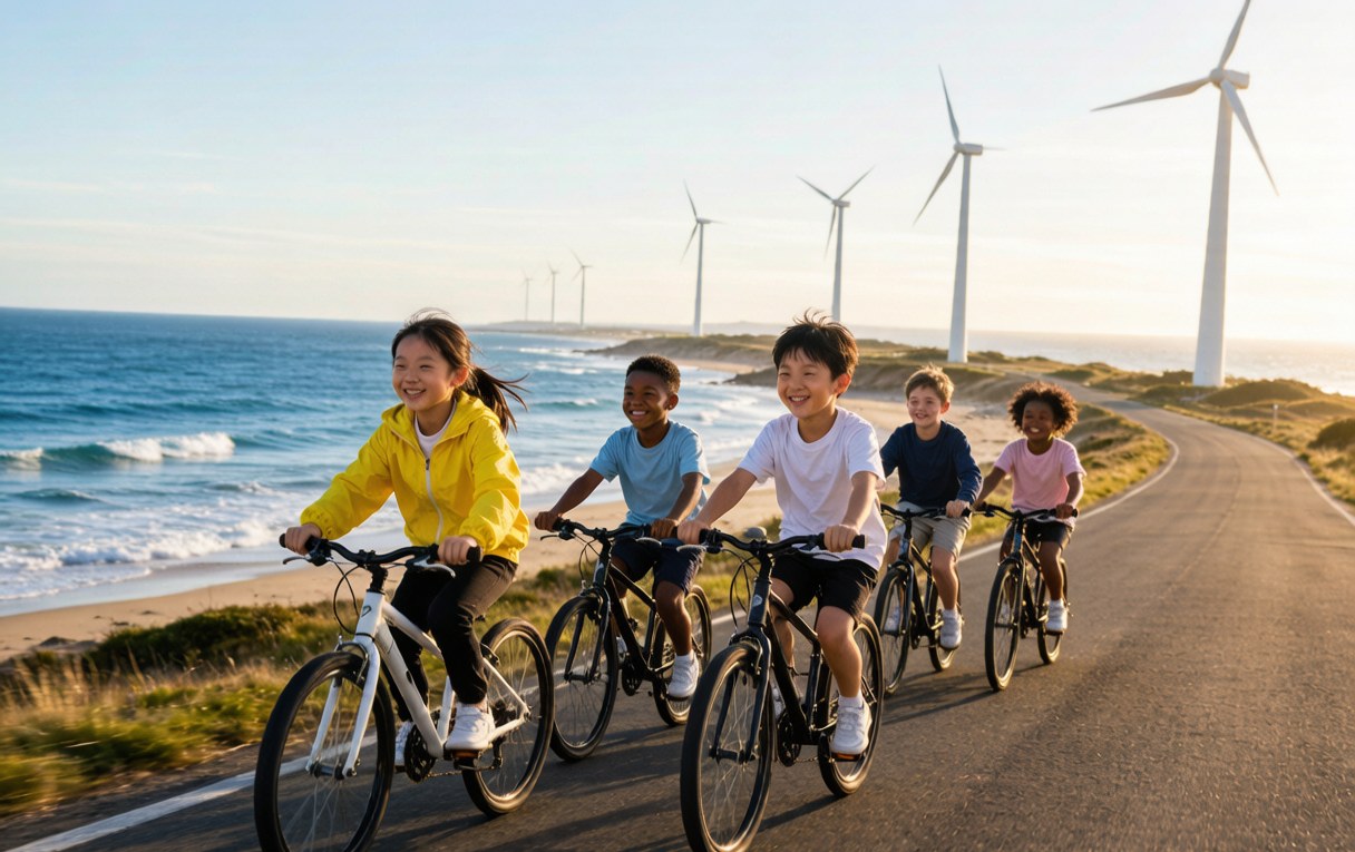 孩子骑车，象征为下一代守护可持续未来 | Child on a bicycle — a sustainable future for the next generation